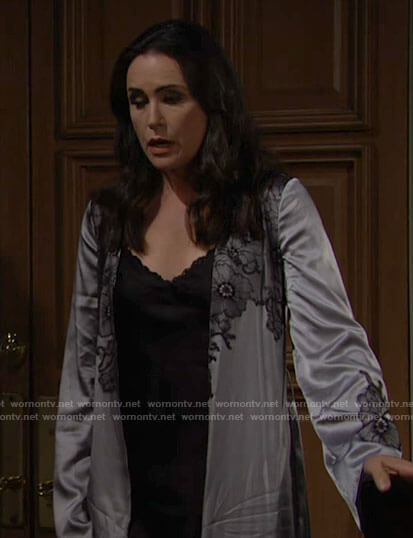 Quinn's silver floral lace robe on The Bold and the Beautiful