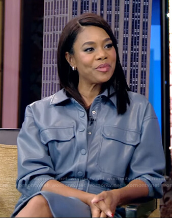 Regina Hall's blue leather cropped jumpsuit on Live with Kelly and Ryan