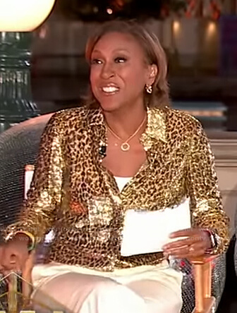 Robin's metallic leopard blouse on Good Morning America