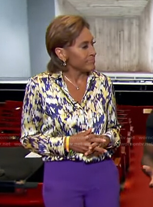 Robin's multicolor abstract print blouse on Good Morning America