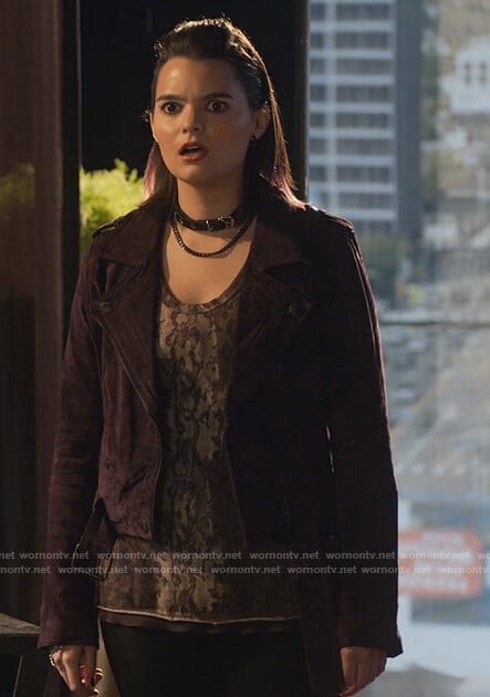 Rory's purple suede jacket on Lucifer
