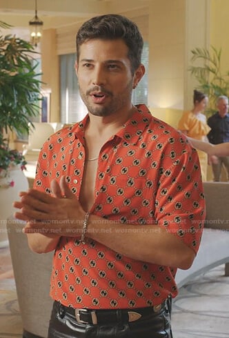 Sam's orange monogram print shirt on Dynasty
