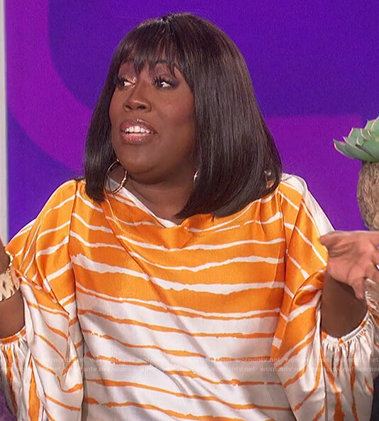 Sheryl's orange stripe blouse on The Talk