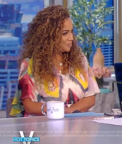 Sunny's tie dye printed ruffle dress on The View
