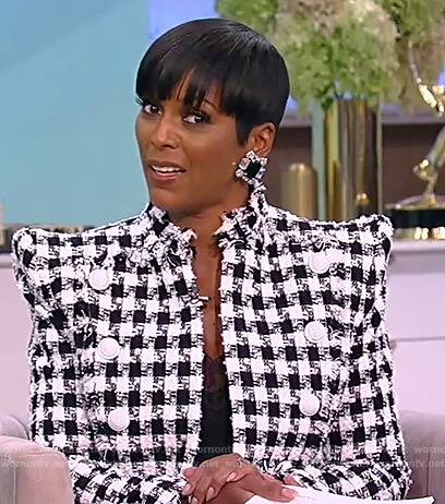 Tamron's tweed check blazer on Tamron Hall Show