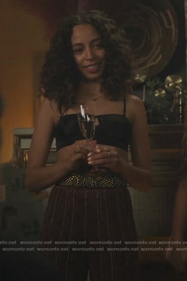 Valerie's brown stripe metallic pants on Riverdale