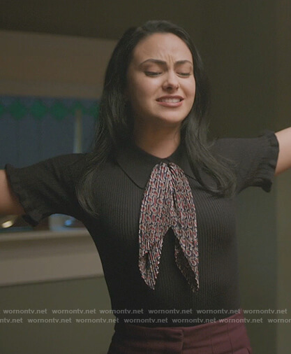 Veronica's black contrast tie neck top on Riverdale