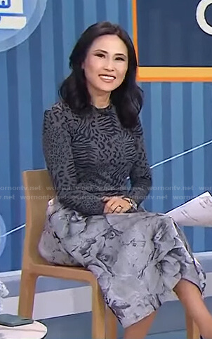 Vicky's grey animal print top and floral skirt on Today