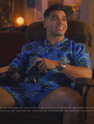 Vivek's blue floral shirt and shorts on Grown-ish