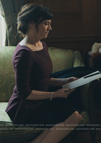 Kate's burgundy asymmetric top on Billions