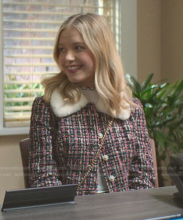 Stacey's pink tweed jacket on The Baby-Sitters Club