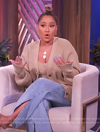 Adrienne's beige cardigan on The Real