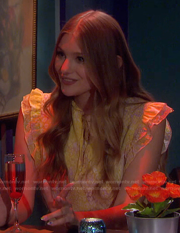 Allie's yellow animal print ruffle dress on Days of our Lives