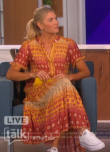 Amanda's orange floral print maxi dress on The Talk