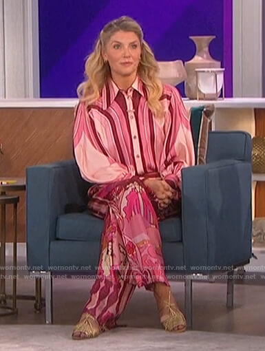 Amanda's pink printed blouse and pants on The Talk