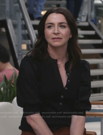 Amelia’s black puff sleeve top on Greys Anatomy