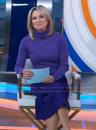 Amy's purple turtleneck sweater and pencil skirt on Good Morning America