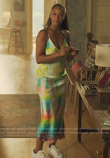 Angela's tie dye slip dress on Our Kind of People