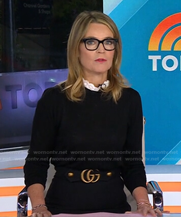 Savannah's black lace trim sweater and skirt on Today