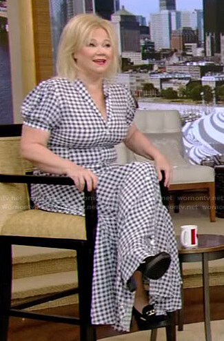 Caroline Rhea's blue gingham check maxi dress on Live with Kelly and Ryan