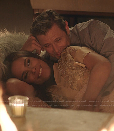 Cristal's beige embroidered sheer robe on Dynasty