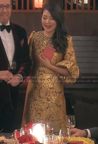 Crystal's gold embellished dress on The Real Housewives of Beverly Hills