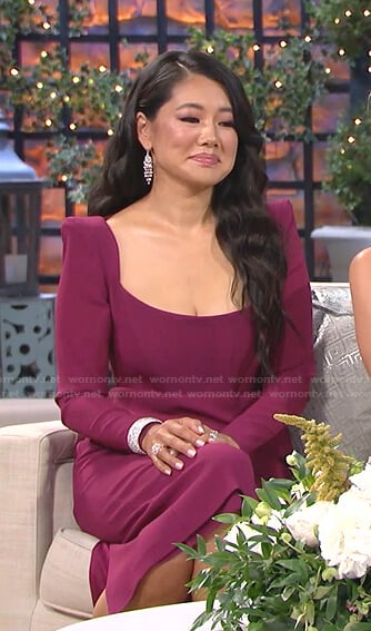 Crystal's purple scoop neck dress on The Real Housewives of Beverly Hills