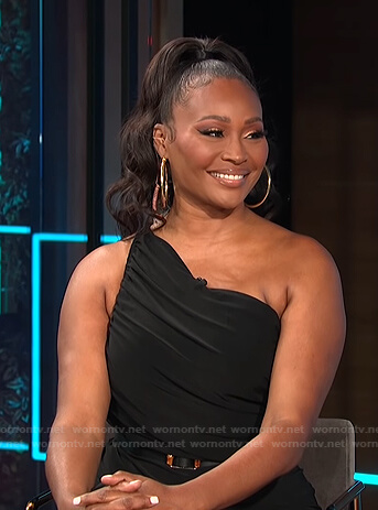 Cynthia Bailey's black ruched one-shoulder dress on E! News Daily Pop