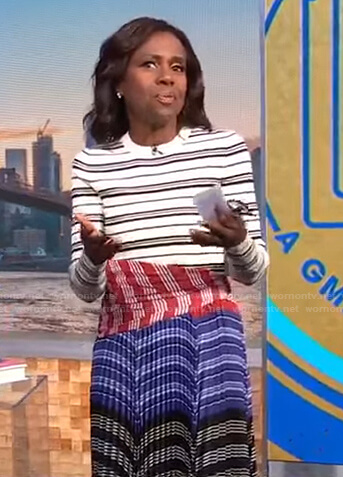 Deborah's striped top and pleated skirt on Good Morning America