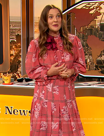 Drew's pink floral blouse and skirt on The Drew Barrymore Show