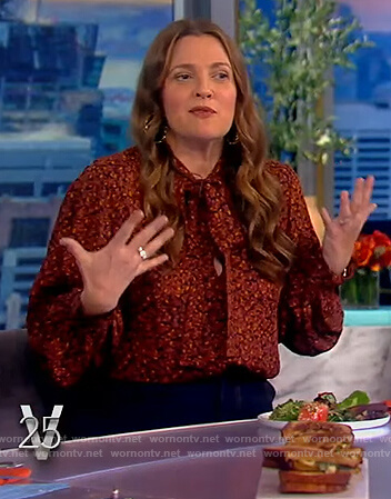Drew's floral print tie neck blouse on The View