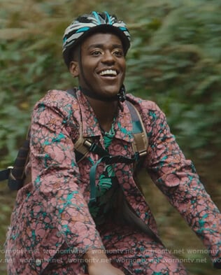 Eric's floral print jacket and pants on Sex Education