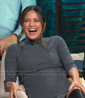 Erin's grey grommet and ring detail dress on E! News Daily Pop