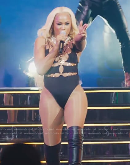Brianna's black ring embellished swimsuit on Queens