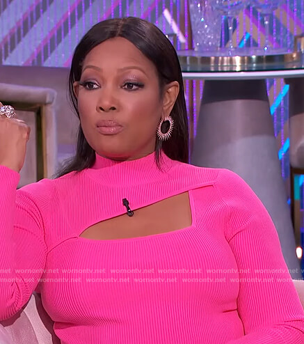 Garcelle's pink ribbed cutout top on The Real