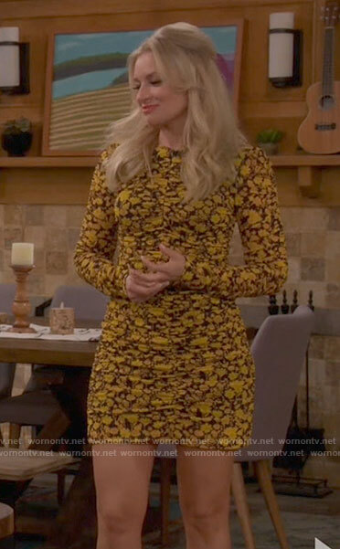 Gemma's yellow floral ruched mini dress on The Neighborhood