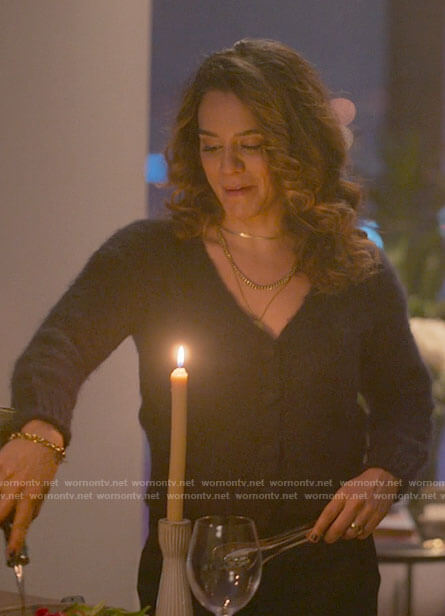 Gigi's navy fluffy cardigan on The L Word Generation Q