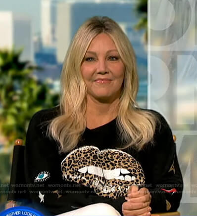 Heather Locklear's black leopard lip print sweater on Good Morning America