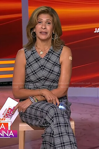 Hoda's black plaid top and pants on Today