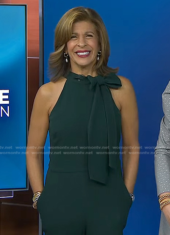 Hoda's green tie neck jumpsuit on Today