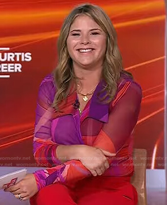 Jenna's purple and red plaid mesh top on Today