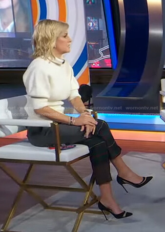 Jennifer's white turtleneck sweater and plaid pants on Good Morning America