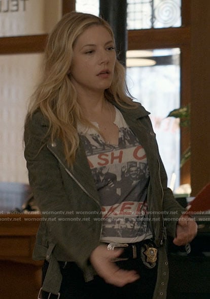 Jenny's green suede moto jacket on Big Sky