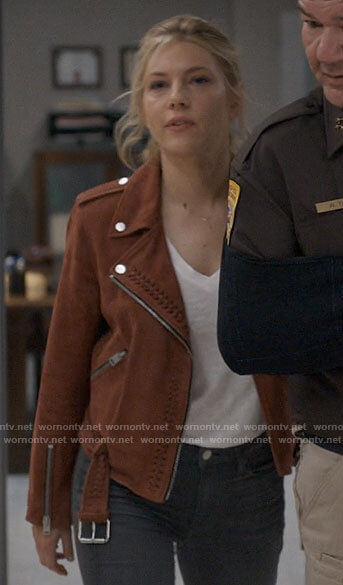 Jenny's red suede moto jacket on Big Sky