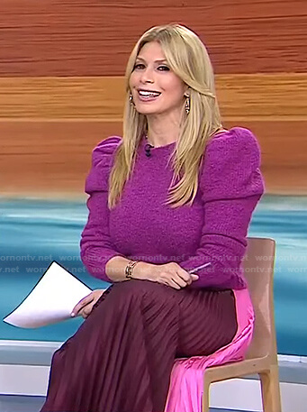 Jill's purple sweater and pink colorblock pleated skirt on Today
