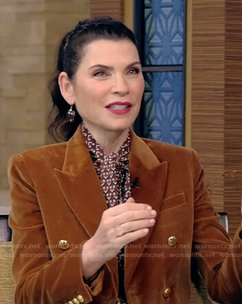 Julianna Margulies's brown velvet blazer on Live with Kelly and Ryan