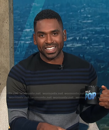 Justin's multicolor striped sweater on E! News Daily Pop