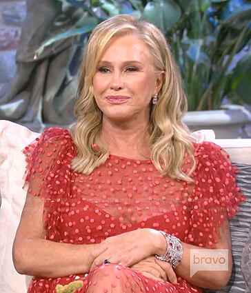 Kathy's red polka dot tulle dress on The Real Housewives of Beverly Hills
