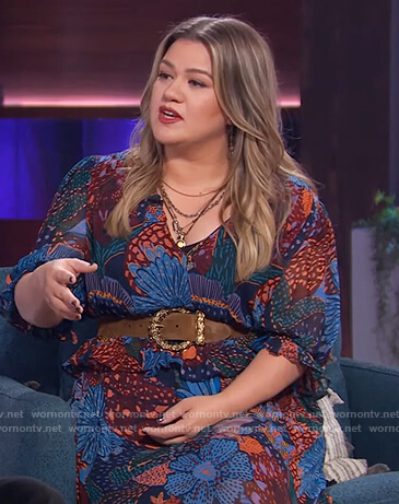 Kelly's floral and leopard print maxi dress on The Kelly Clarkson Show