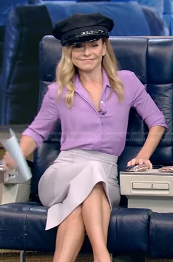 Kelly's lilac blouse and grey pencil skirt on Live with Kelly and Ryan